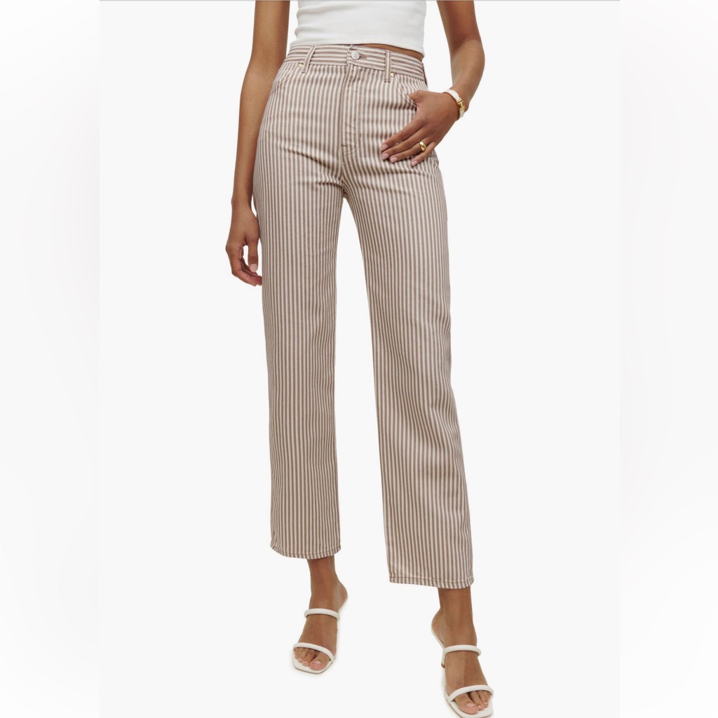 Reformation Brown Striped Straight Leg Jeans